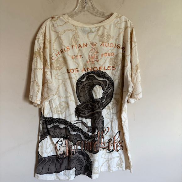 RARE Vintage Y2K Christian Audigier Shirt Mens XXL Snake Print Chain - Picture 12 of 16